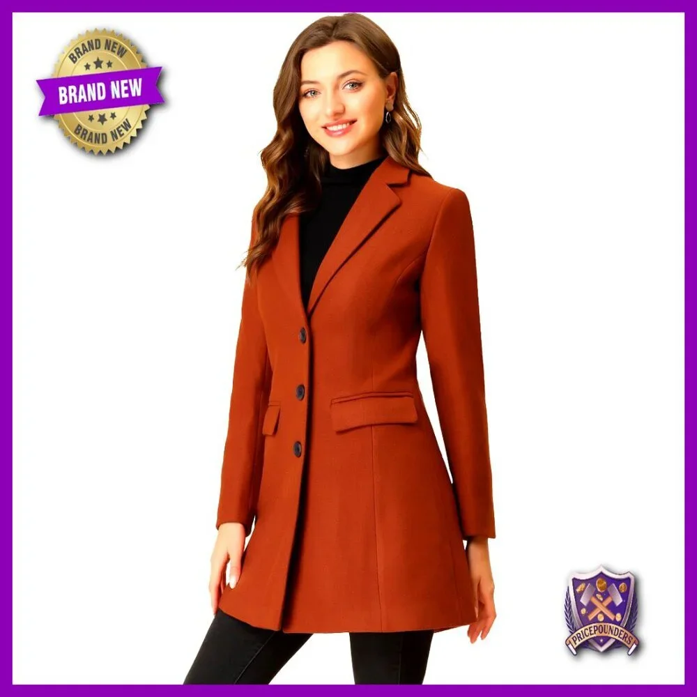 Longline Pea Coat Trench Elegant Classic Winter Wool Single Breasted Notched